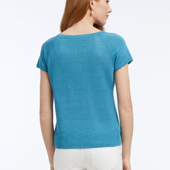 Nic + Zoe Linen Button Up Knit Tee size XXL in Deep Turquoise - NEW - Picture 2 of 13
